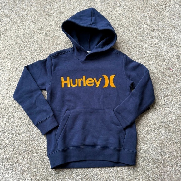 NWT Hurley boys size XS navy blue and gold warm hoodie with front pocket - Picture 1 of 6